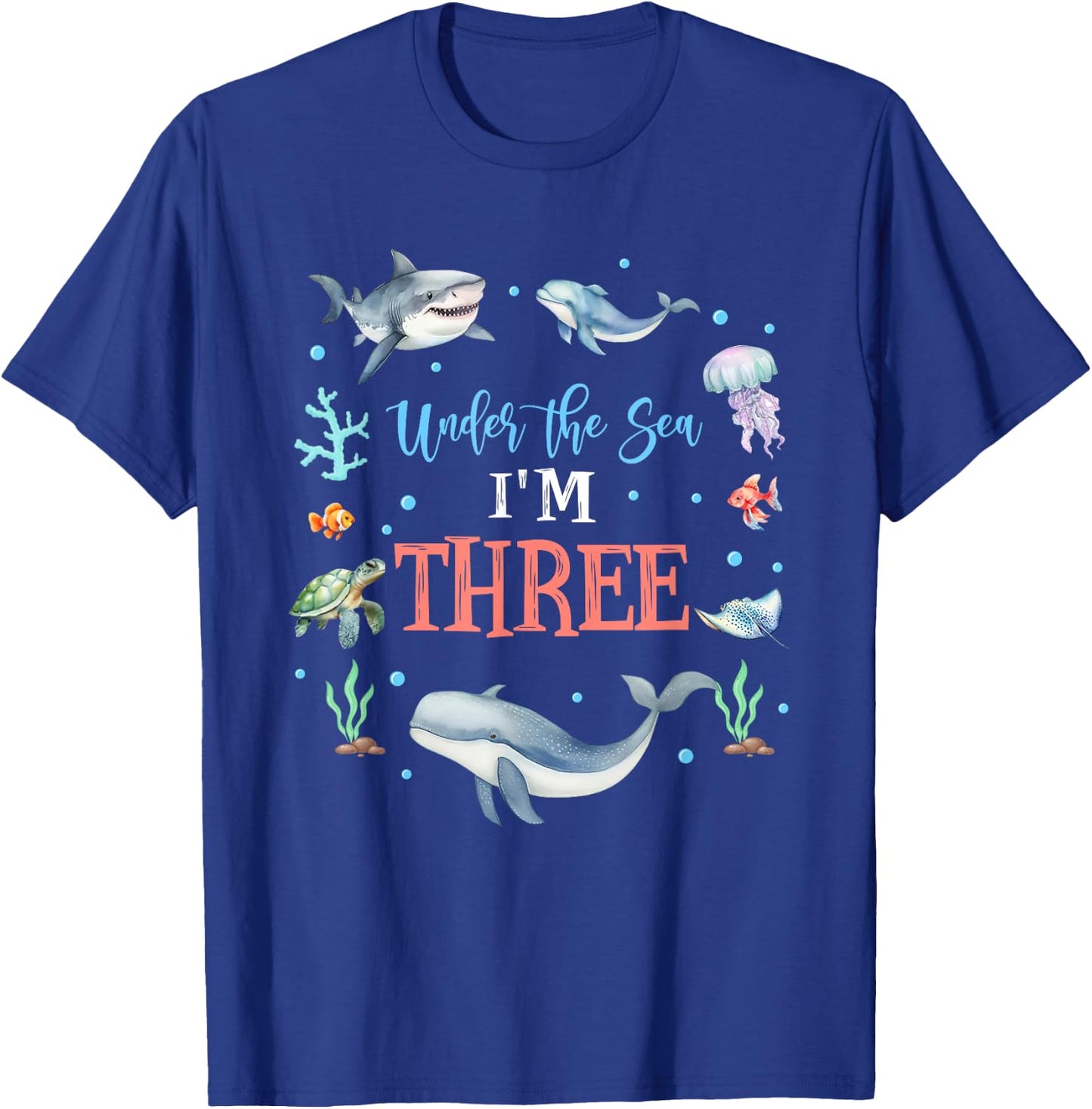 Under The Sea I'm 3 Year Old Ocean Life Whale 3rd Birthday T-Shirt - T-Shirt | Royal