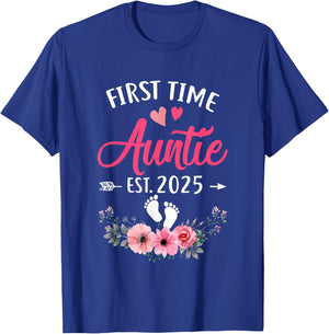 First Time Auntie Promoted To Auntie Est 2025 Mothers Day T-Shirt - T-Shirt | Royal