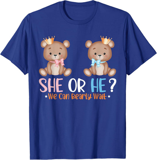 Bears Balloons He or She We Can Bearly Wait Gender Reveal T-Shirt - T-Shirt | Royal