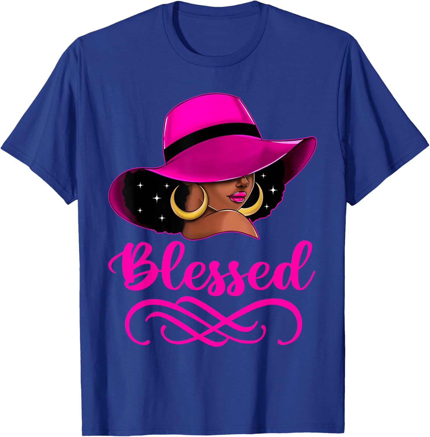 Blessed African American Afro Black Women With Hat Christian T-Shirt - T-Shirt | Royal