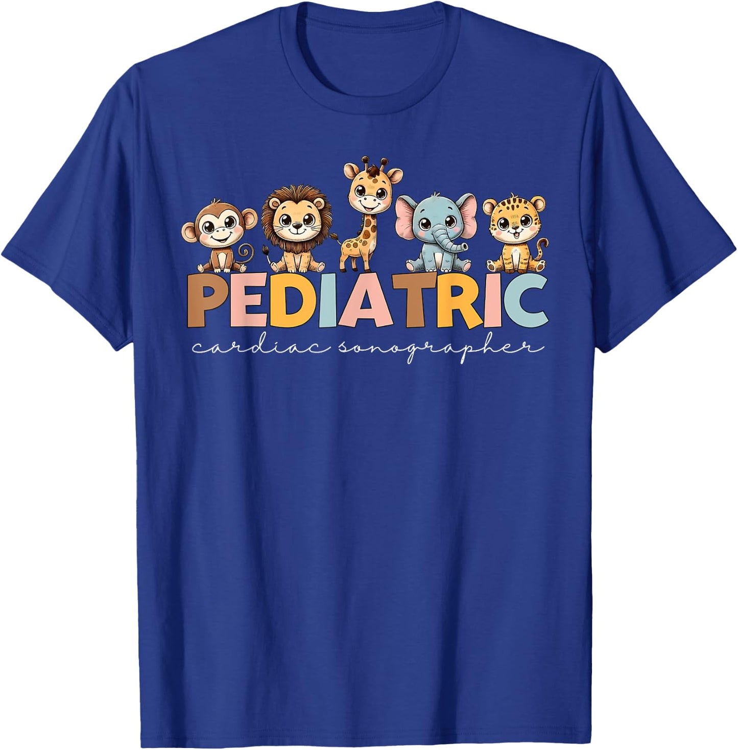 Pediatric Cardiac Sonographer Cute Animal PEDS Nurse Week T-Shirt - T-Shirt | Royal