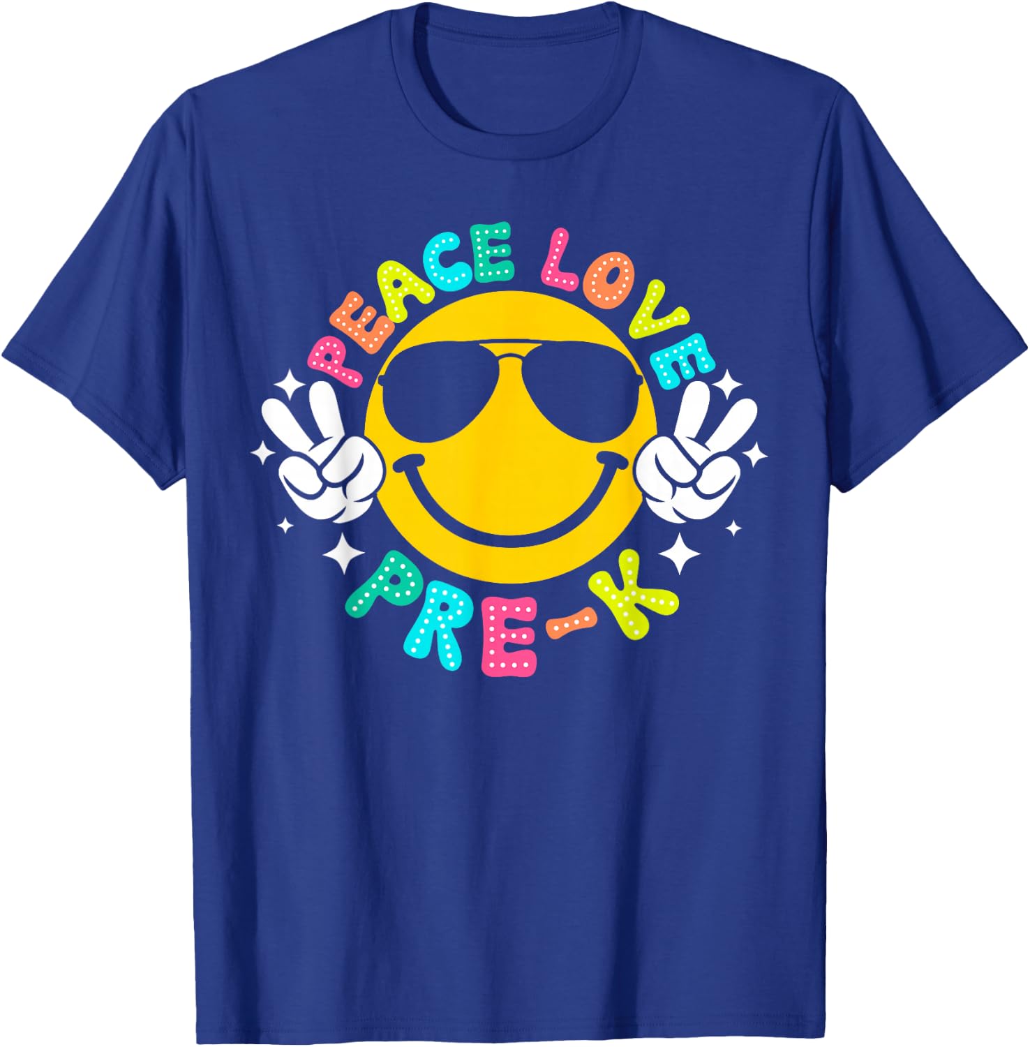 Peace Love Pre-K Retro Back To School 2024 Preschool Teacher T-Shirt - T-Shirt | Royal