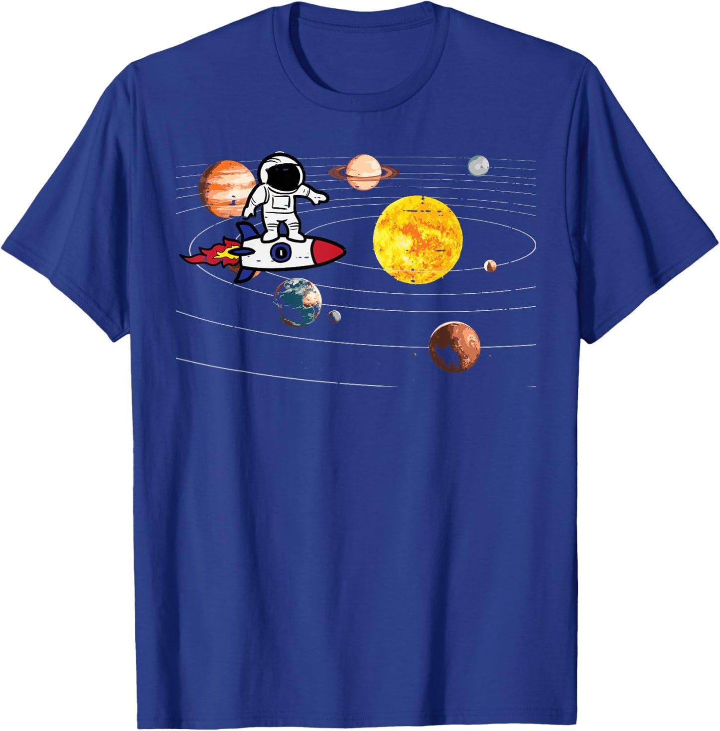 Astronaut Rocket Ship Planets Space Galaxy Men Women Kids T-Shirt - T-Shirt | Royal