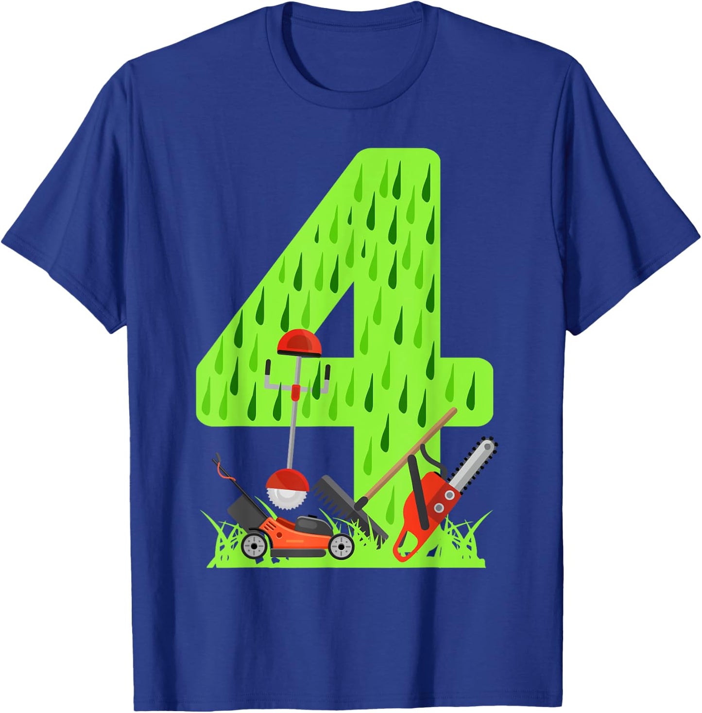 Funny 4th Birthday Lawn Mower for Boys Who Love Grass Mowing T-Shirt - T-Shirt | Royal
