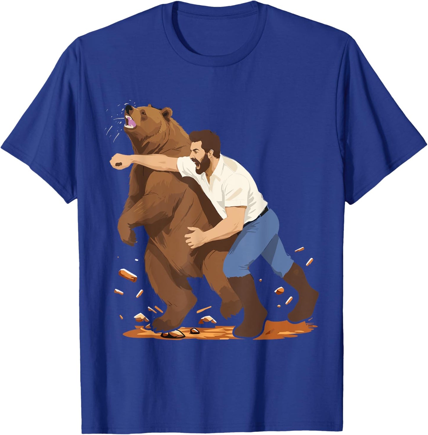 Man Punching Bear Funny Wilderness T-Shirt - T-Shirt | Royal