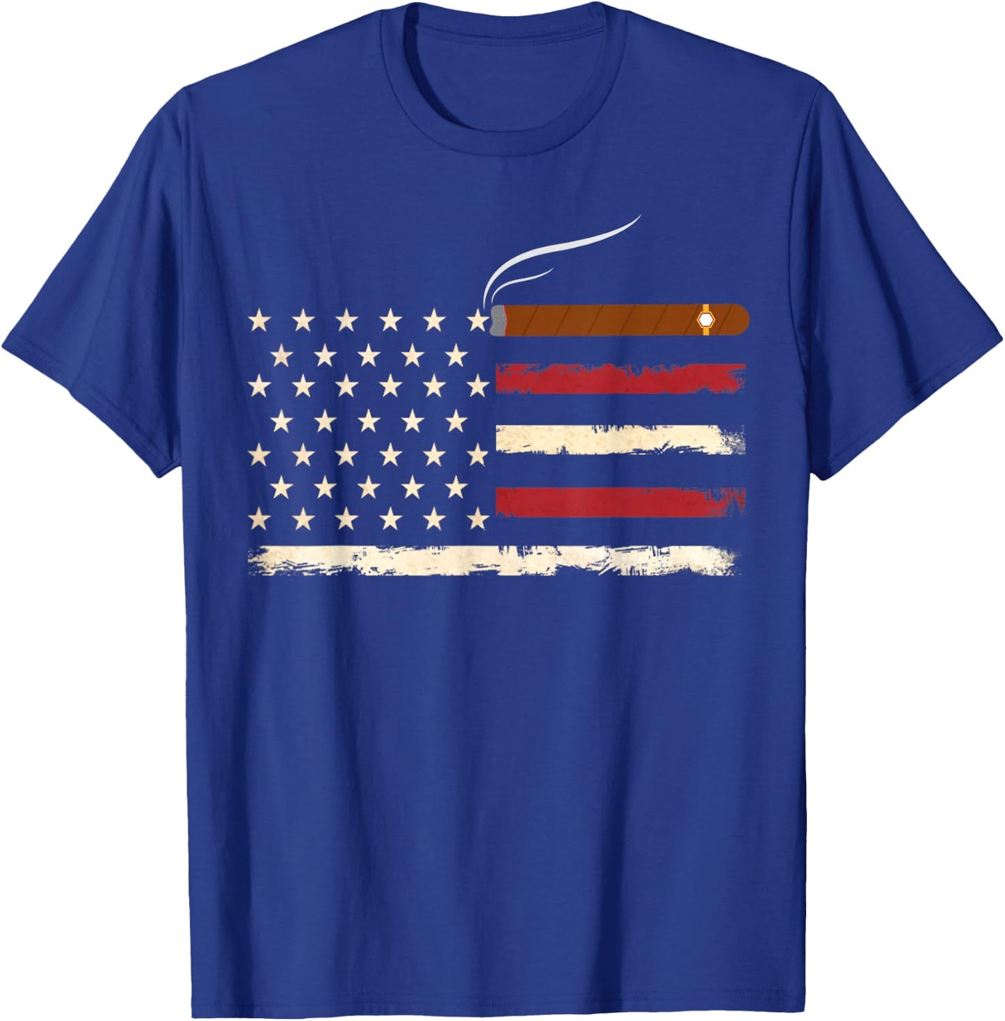Fun Cigar Smoking USA American Flag 4th of July Smoke T-Shirt - T-Shirt | Royal