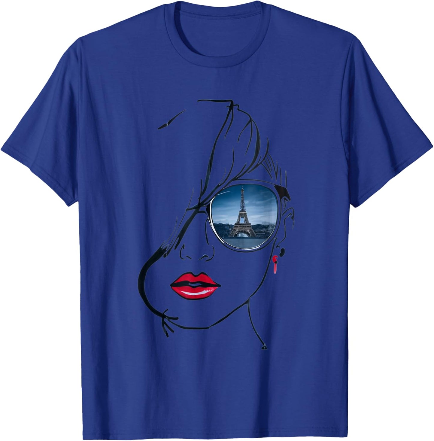 Woman's head lineart, with glasses Eiffel Tower reflection T-Shirt - T-Shirt | Royal