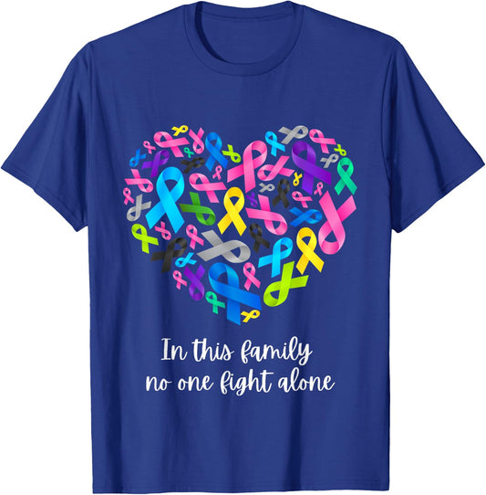 In This Family No One Fight Alone Cancer Awareness Ribbon T-Shirt - T-Shirt | Royal