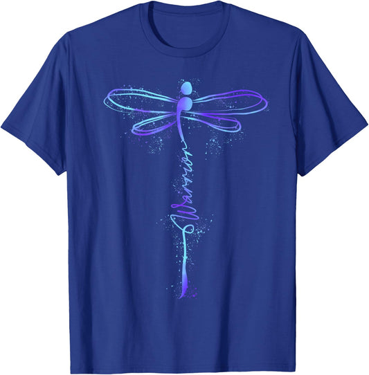 Suicide Prevention Awareness Warrior Teal Purple Dragonfly T-Shirt - T-Shirt | Royal