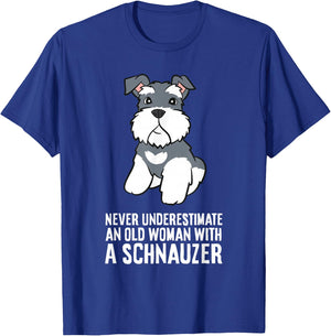 Never Underestimate an Old Woman with A Schnauzer T-Shirt - T-Shirt | Royal