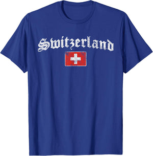 Retro Swiss Flag of Switzerland Souvenir Women Kids T-Shirt - T-Shirt | Royal