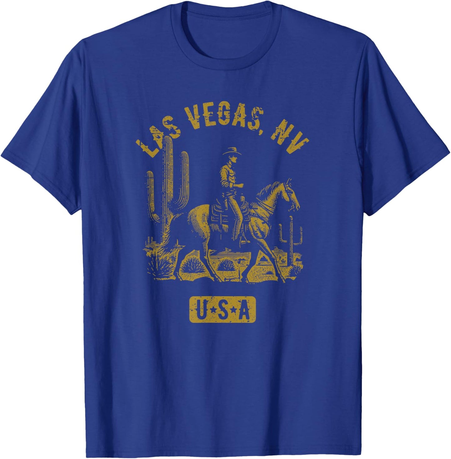Las Vegas Nevada USA Cowboy Horse Distressed Style Design T-Shirt - T-Shirt | Royal