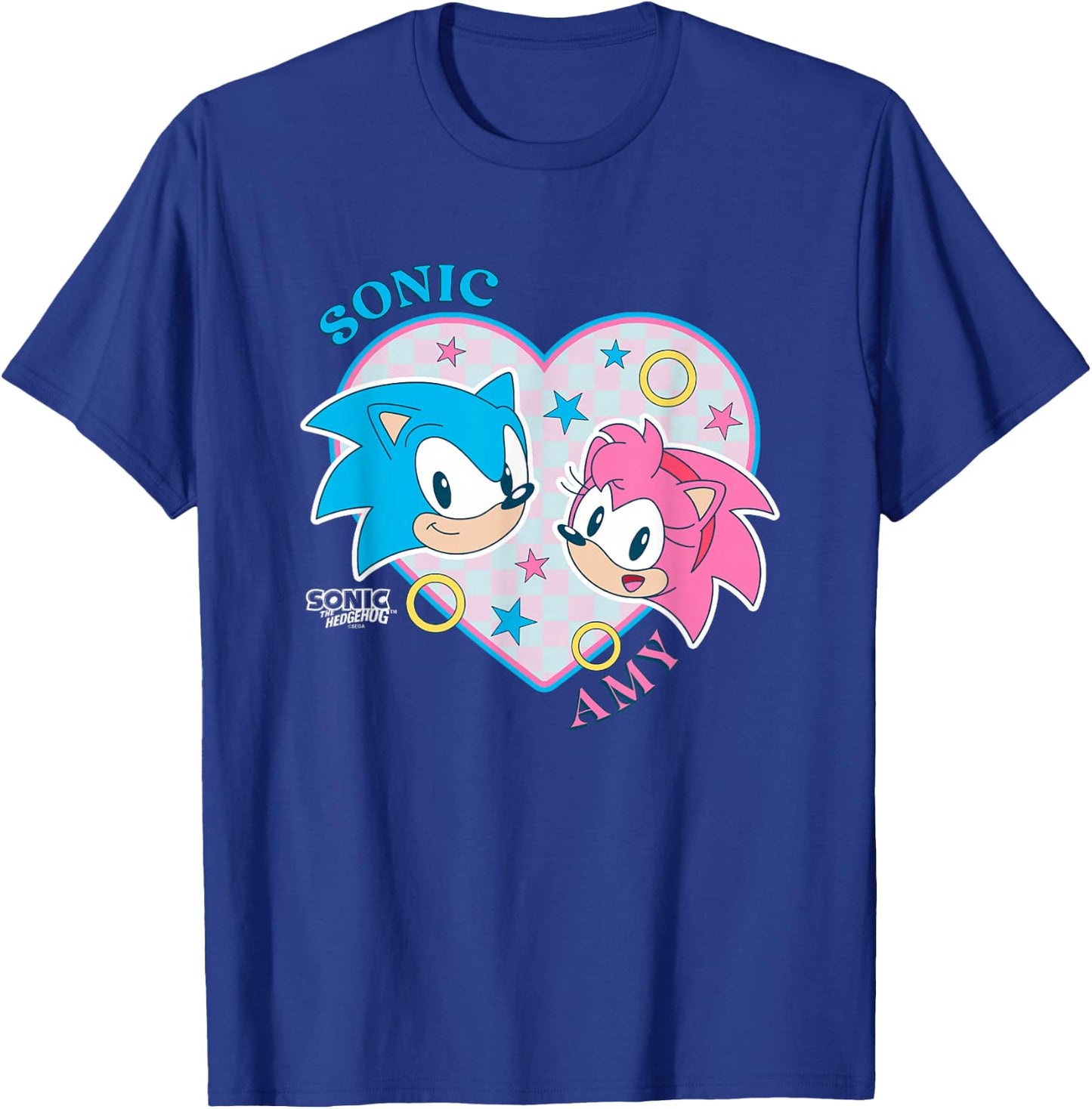 Sonic The Hedgehog Sonic & Amy Heart Shaped Portrait Retro T-Shirt - T-Shirt | Royal