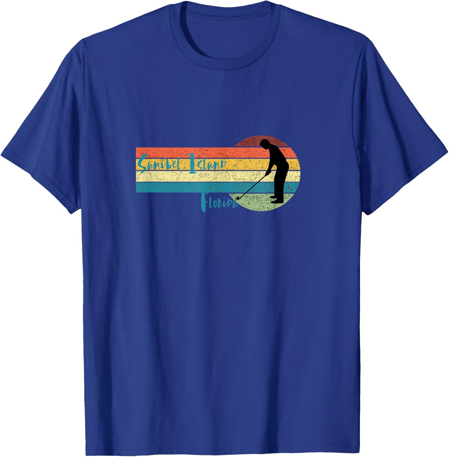 Golf Sanibel Island Fl: Man Golfing in Vintage Sunset T-Shirt - T-Shirt | Royal
