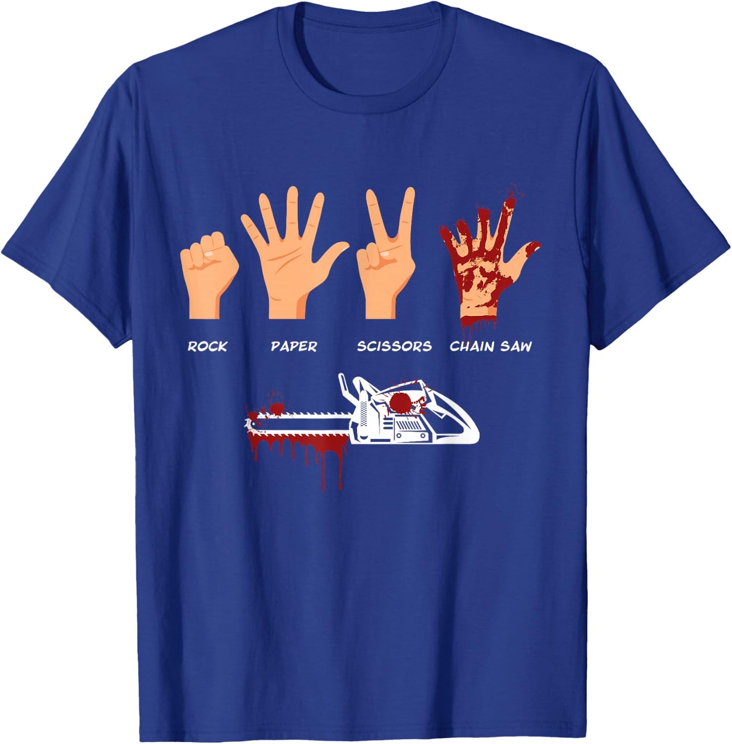 Jimbeels Men's Rock Paper Scissors Chain Saw Funny Forestry Workers Saying T-Shirt - T-Shirt | Royal