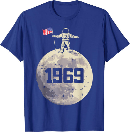 Astronaut Moon US Flag 1969 Space Apollo 11 Men Women Kids T-Shirt - T-Shirt | Royal