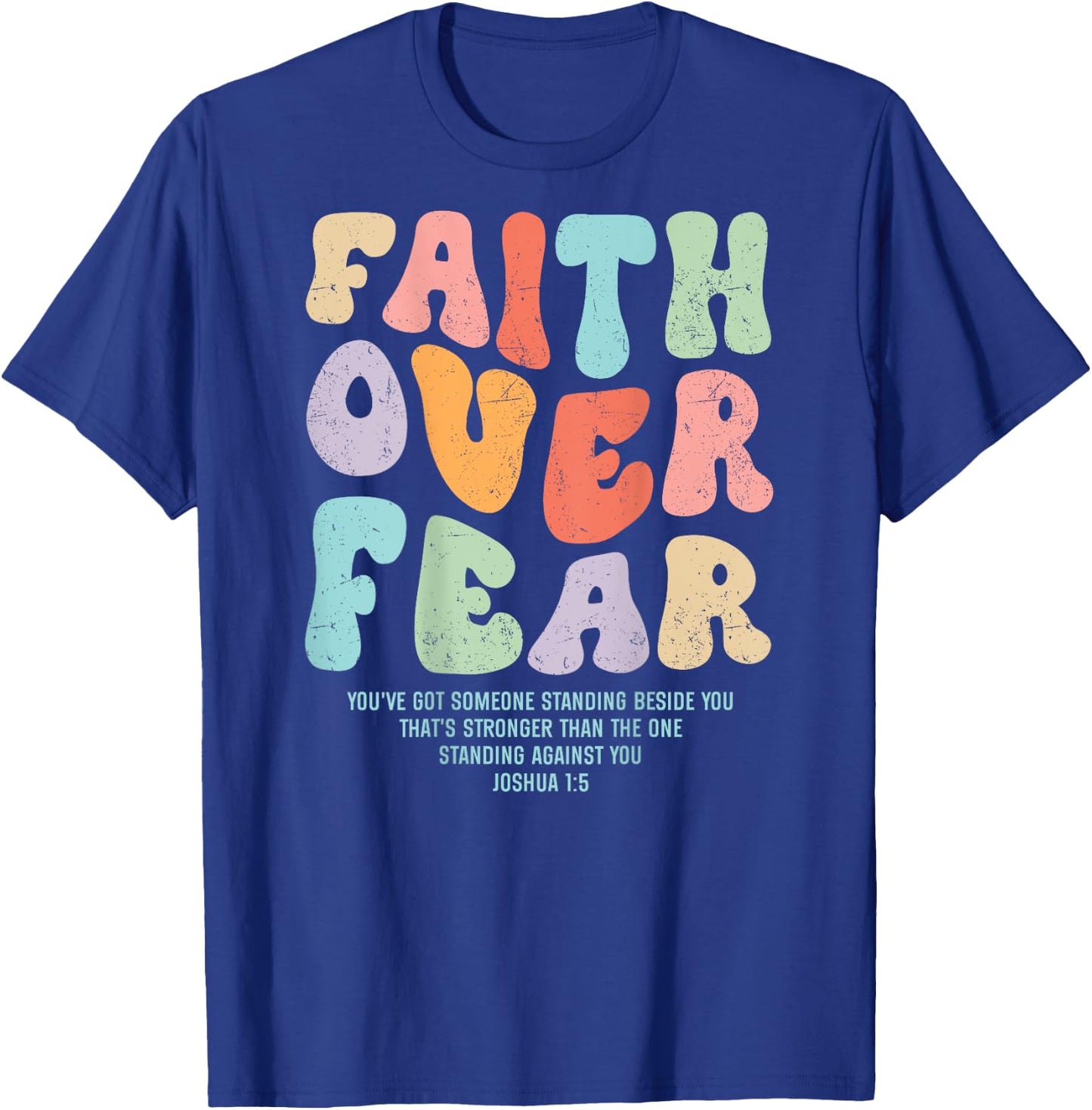 Faith Over Fear Bible Verse Aesthetic Christian Groovy Retro T-Shirt - T-Shirt | Royal