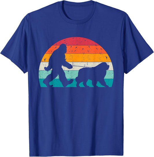 Bigfoot Walking a Dog Funny Newfie Lovers Dog Dad Women Kids T-Shirt - T-Shirt | Royal