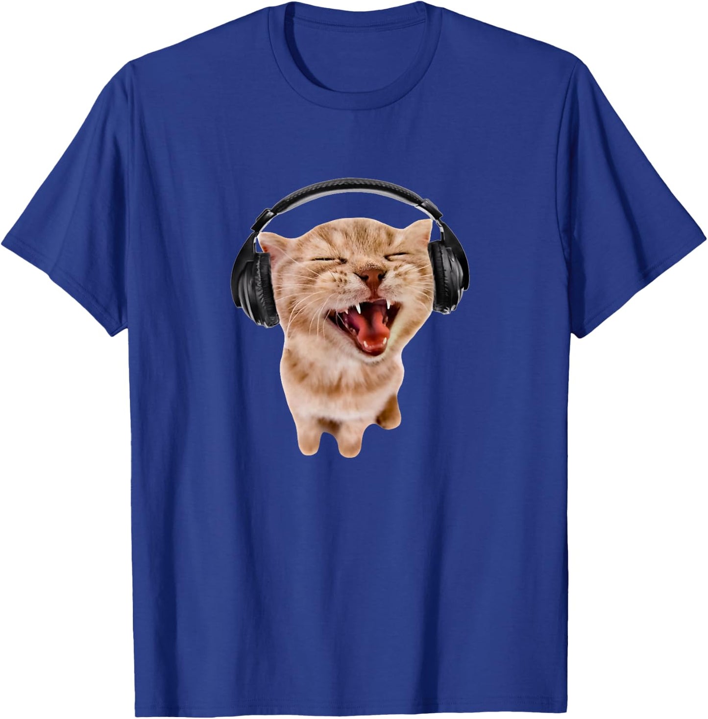 Silly Cat With Headphones T-Shirt - T-Shirt | Royal