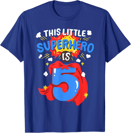 This Little Superhero is 5 Kids Boys 5th Birthday Party T-Shirt - T-Shirt | Royal