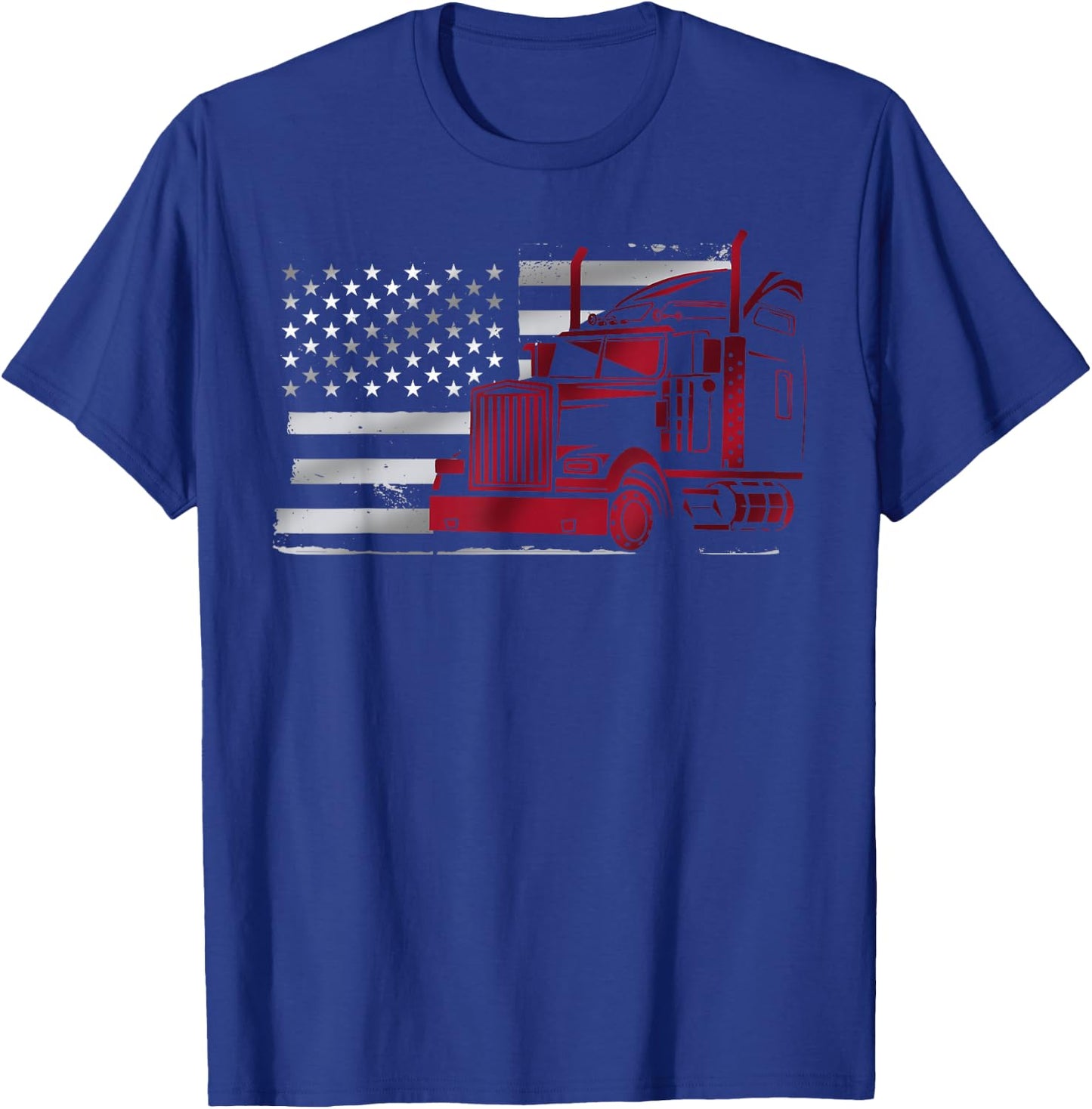 American Flag Semi Truck Driver 18 Wheeler Patriotic Trucker T-Shirt - T-Shirt | Royal