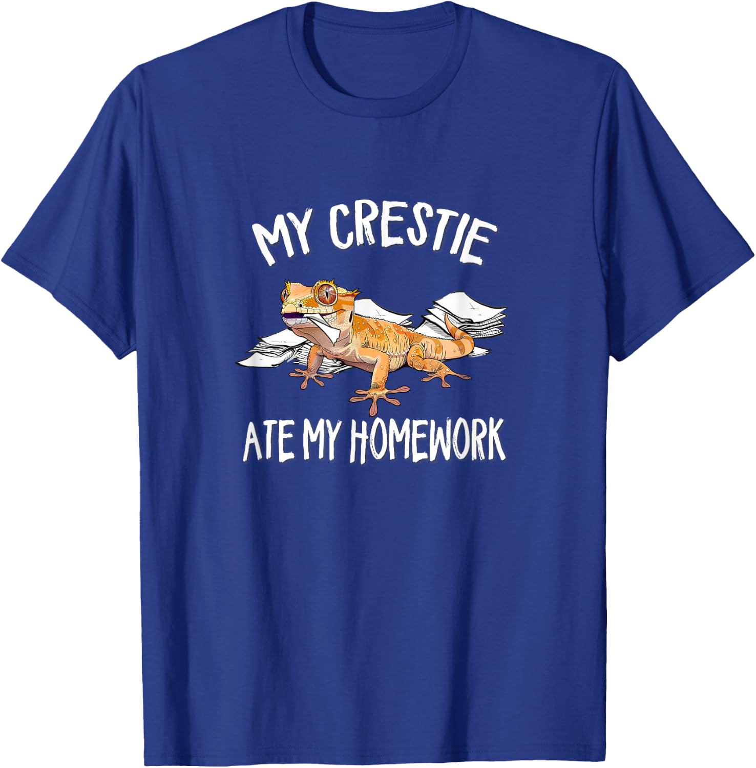 Kids Crestie Ate My Homework Pet Crested Gecko Lover T-Shirt - T-Shirt | Royal