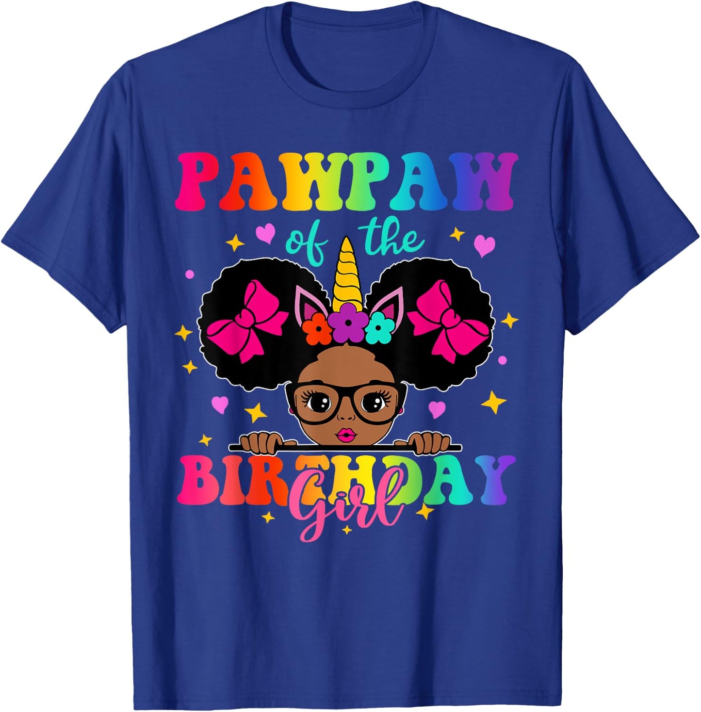 Pawpaw of The Birthday Girl Princess Afro Melanin Unicorn T-Shirt - T-Shirt | Royal