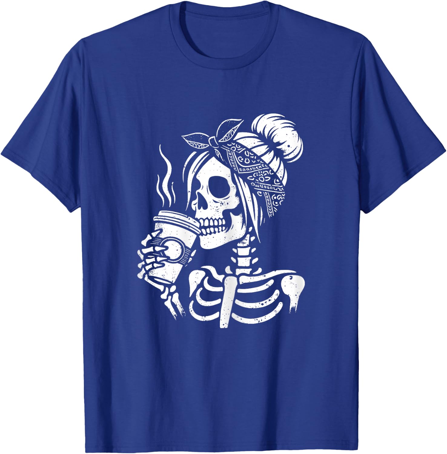 Halloween Skeleton Messy Bun Coffee Funny Costume Mom Women T-Shirt - T-Shirt | Royal