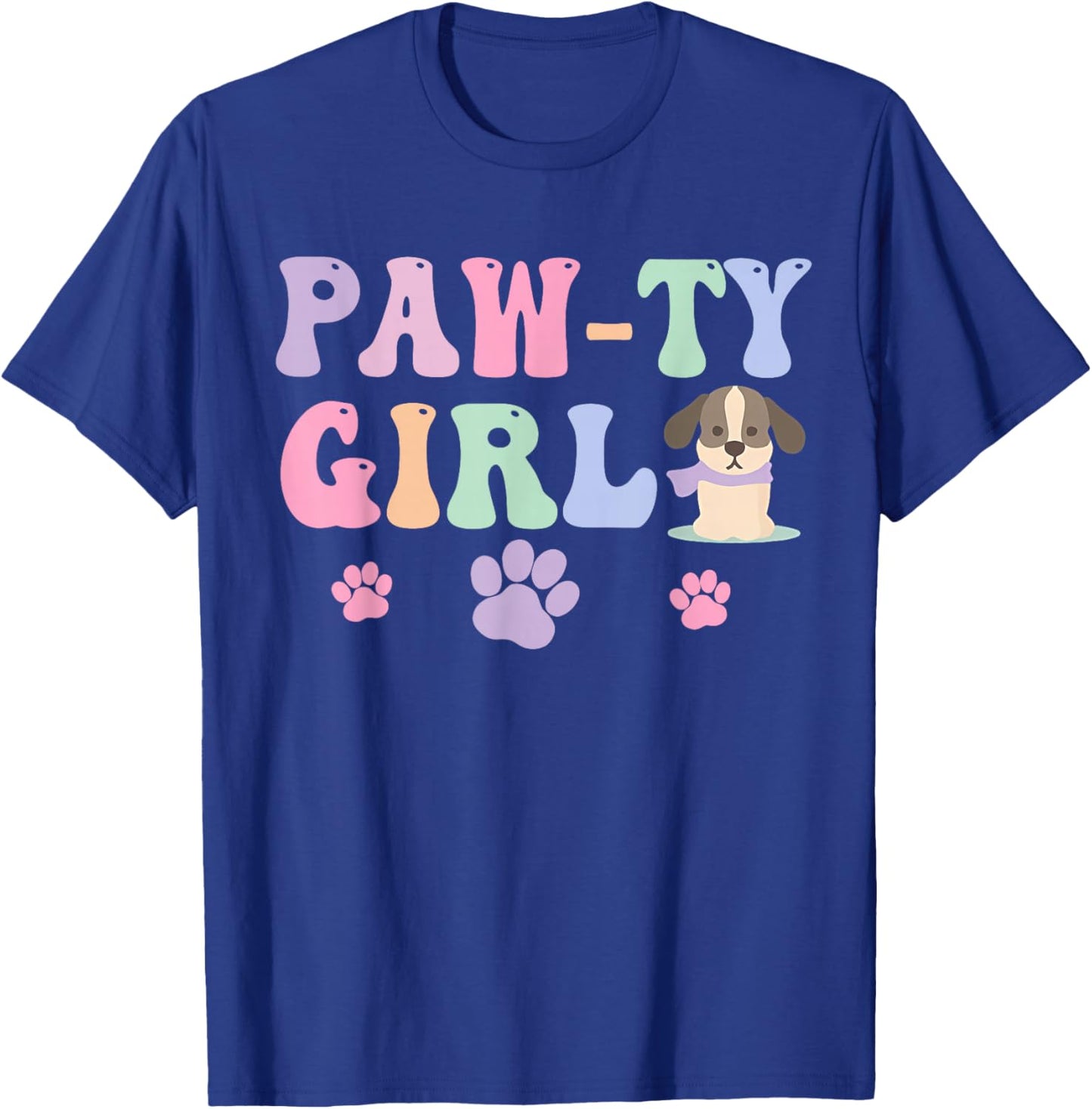 Let's Pawty Girl Birthday Puppy Dog Party Girl Kids Birthday T-Shirt - T-Shirt | Royal
