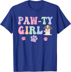 Let's Pawty Girl Birthday Puppy Dog Party Girl Kids Birthday T-Shirt - T-Shirt | Royal