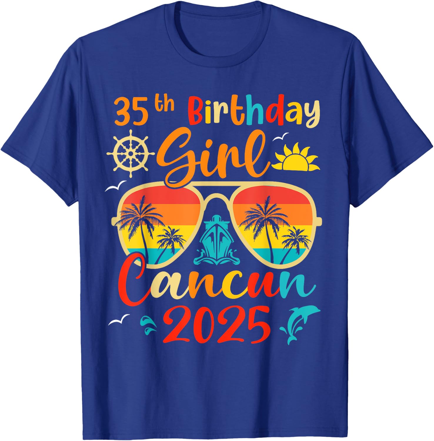 Vintage 35th Birthday Girls Cancun 2025 Beach Vacation Trip T-Shirt - T-Shirt | Royal