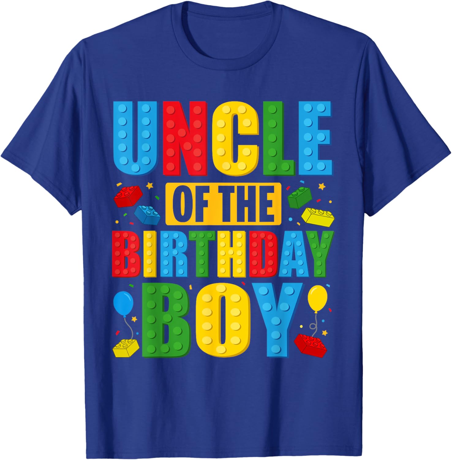 Uncle Of The Birthday Boy Building Blocks Birthday Party T-Shirt - T-Shirt | Royal