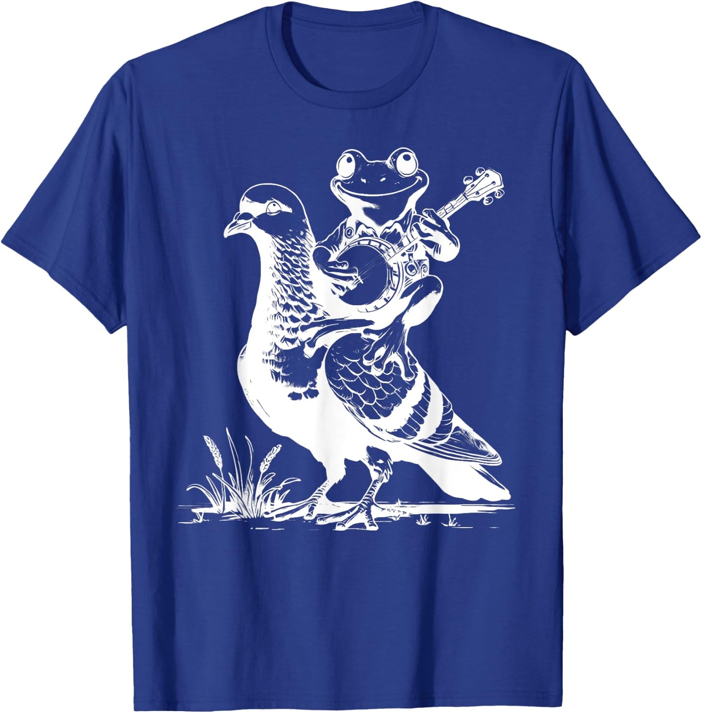 Retro Funny Frog Playing Banjo On Pigeon Animal Lover T-Shirt - T-Shirt | Royal