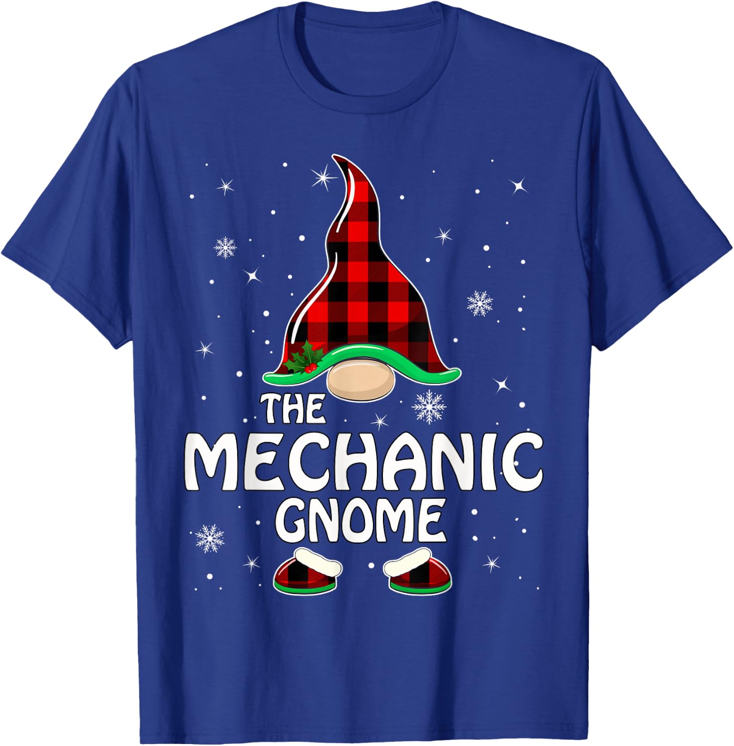 Mechanic Gnome Buffalo Plaid Matching Family Christmas T-Shirt - T-Shirt | Royal