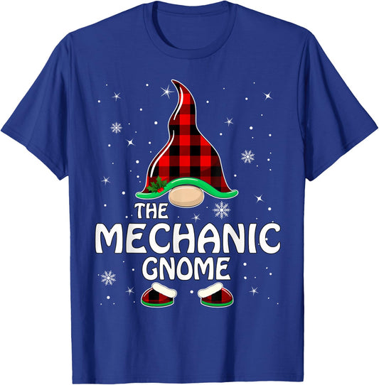 Mechanic Gnome Buffalo Plaid Matching Family Christmas T-Shirt - T-Shirt | Royal