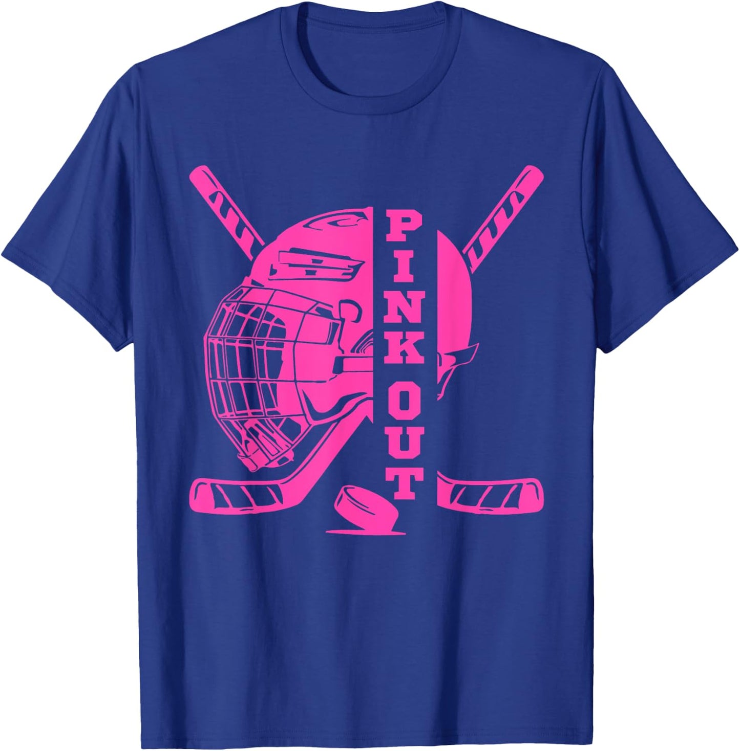 Pink Out Breast Cancer Awareness Ice Hockey Pink Ribbon T-Shirt - T-Shirt | Royal