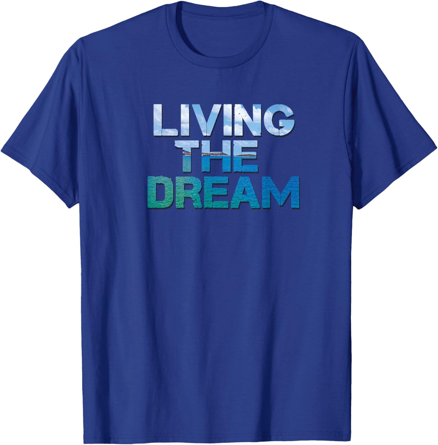 NEWLIFE Living The Dream Letter Print Beach Design T-Shirt - T-Shirt | Royal