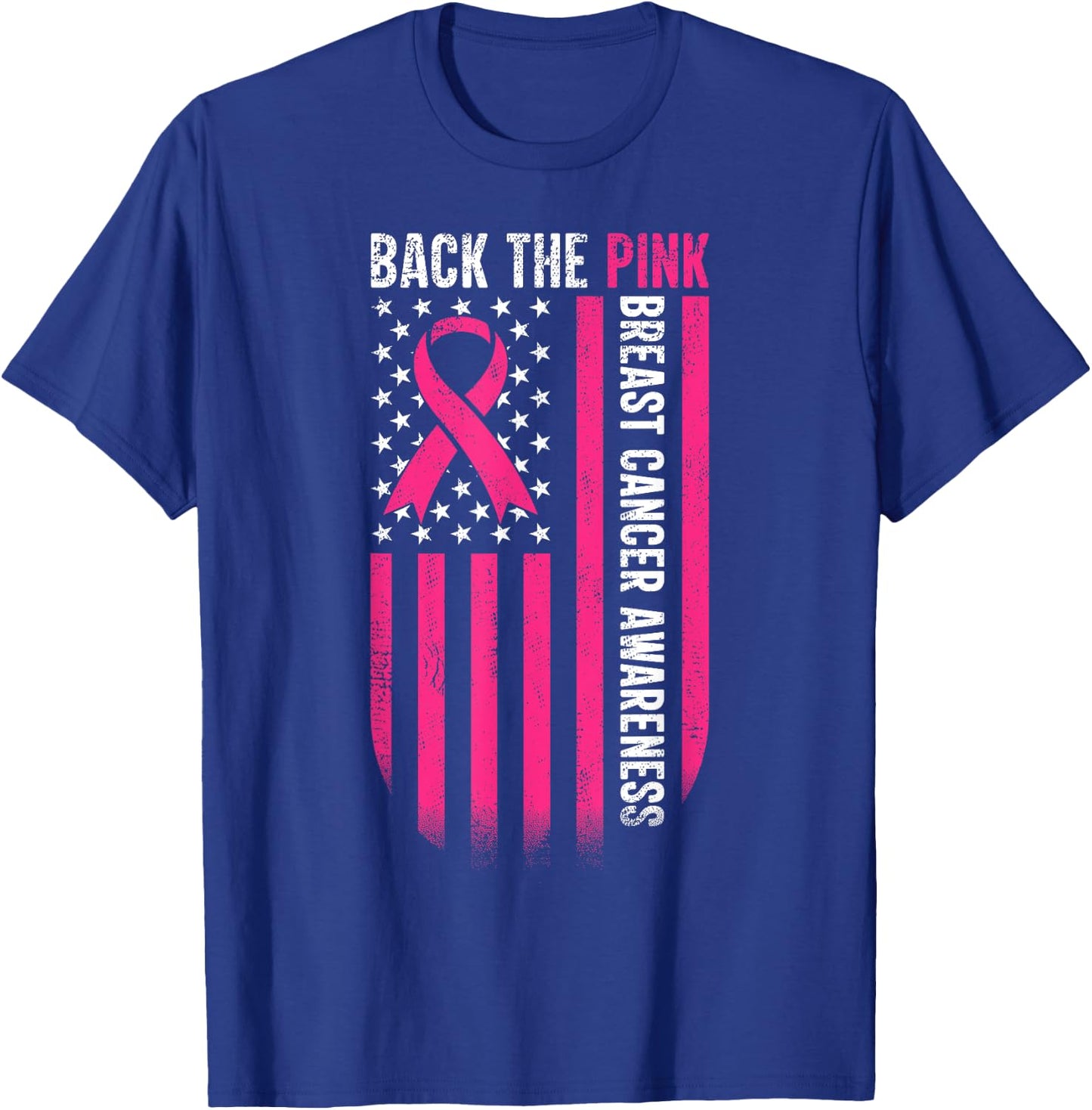 Back The Pink American Flag Breast Cancer Awareness Ribbon T-Shirt - T-Shirt | Royal