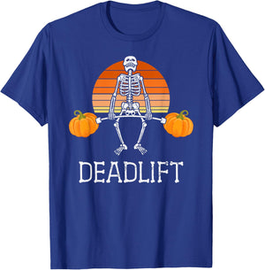 DEADLIFT Funny Halloween Skeleton Pumpkins Gym Workout T-Shirt - T-Shirt | Royal