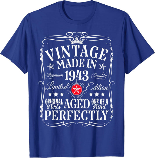 Vintage 82th Birthday Decorations Vintage 1943 82 Years Old T-Shirt - T-Shirt | Royal
