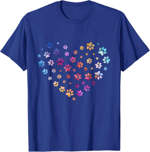 Dog Paw print heart flying paws Watercolor rainbow abstract T-Shirt - T-Shirt | Royal