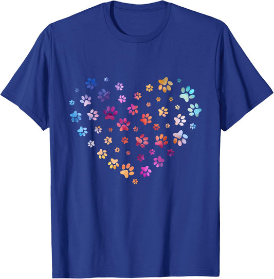 Dog Paw print heart flying paws Watercolor rainbow abstract T-Shirt - T-Shirt | Royal