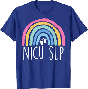 Retro Rainbow Nicu SLP Nurse Speech Language Pathology Nicu T-Shirt - T-Shirt | Royal