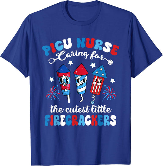 PICU Nurse Caring For The Cutest Firecrackers 4th Of July Women Men T-Shirt - T-Shirt | Royal