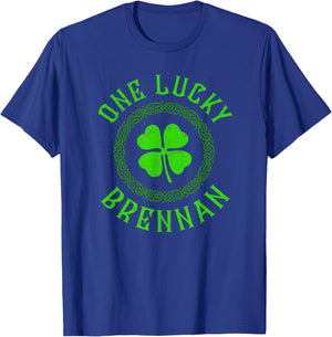One Lucky Brennan Irish Family Four Leaf Clover T-Shirt - T-Shirt | Royal
