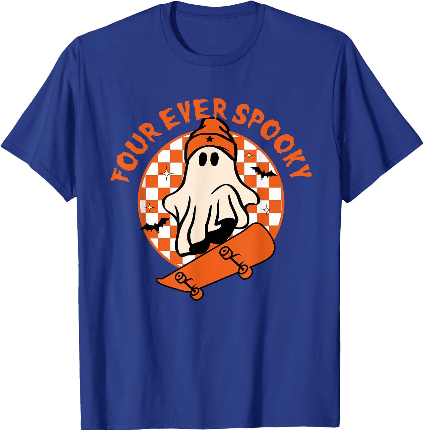 Four Ever Spooky 4th Birthday Halloween Skateboarding Ghost T-Shirt - T-Shirt | Royal