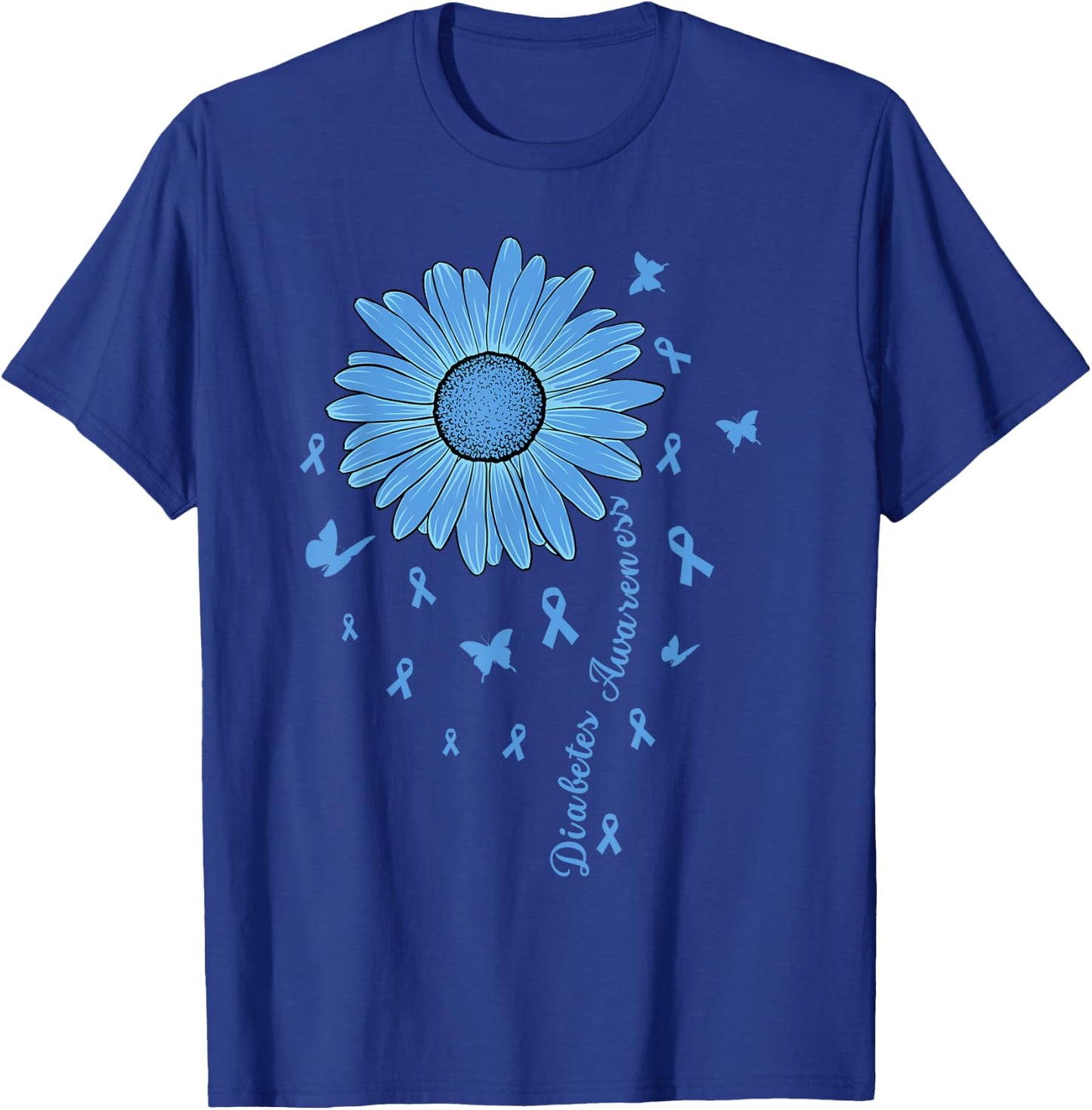 Diabetes Awareness Month Flower Blue Ribbon Diabetic Type 1 T-Shirt - T-Shirt | Royal