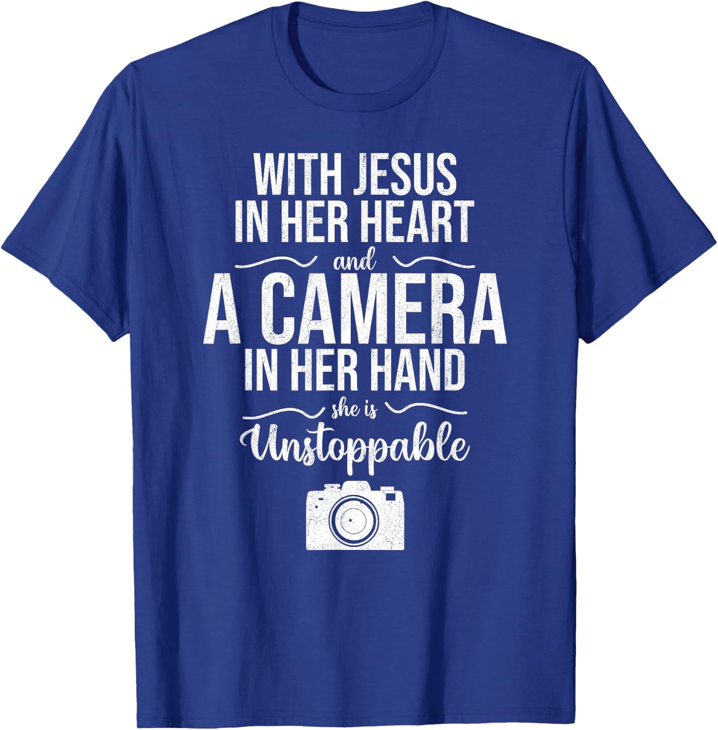 With Jesus In Her Heart & Camera Christian Cool Photography T-Shirt - T-Shirt | Royal