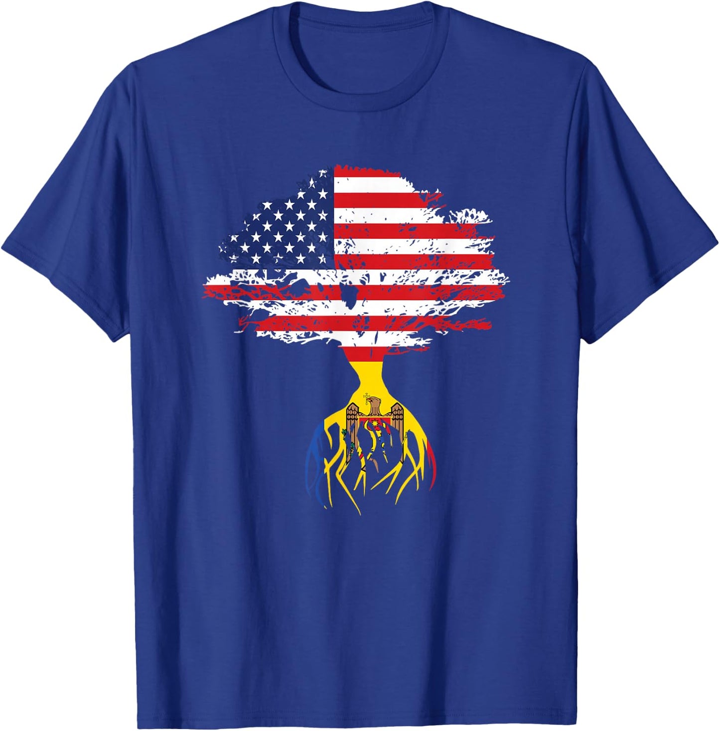 Moldovan Roots American Flag Moldova Gifts T-Shirt - T-Shirt | Royal