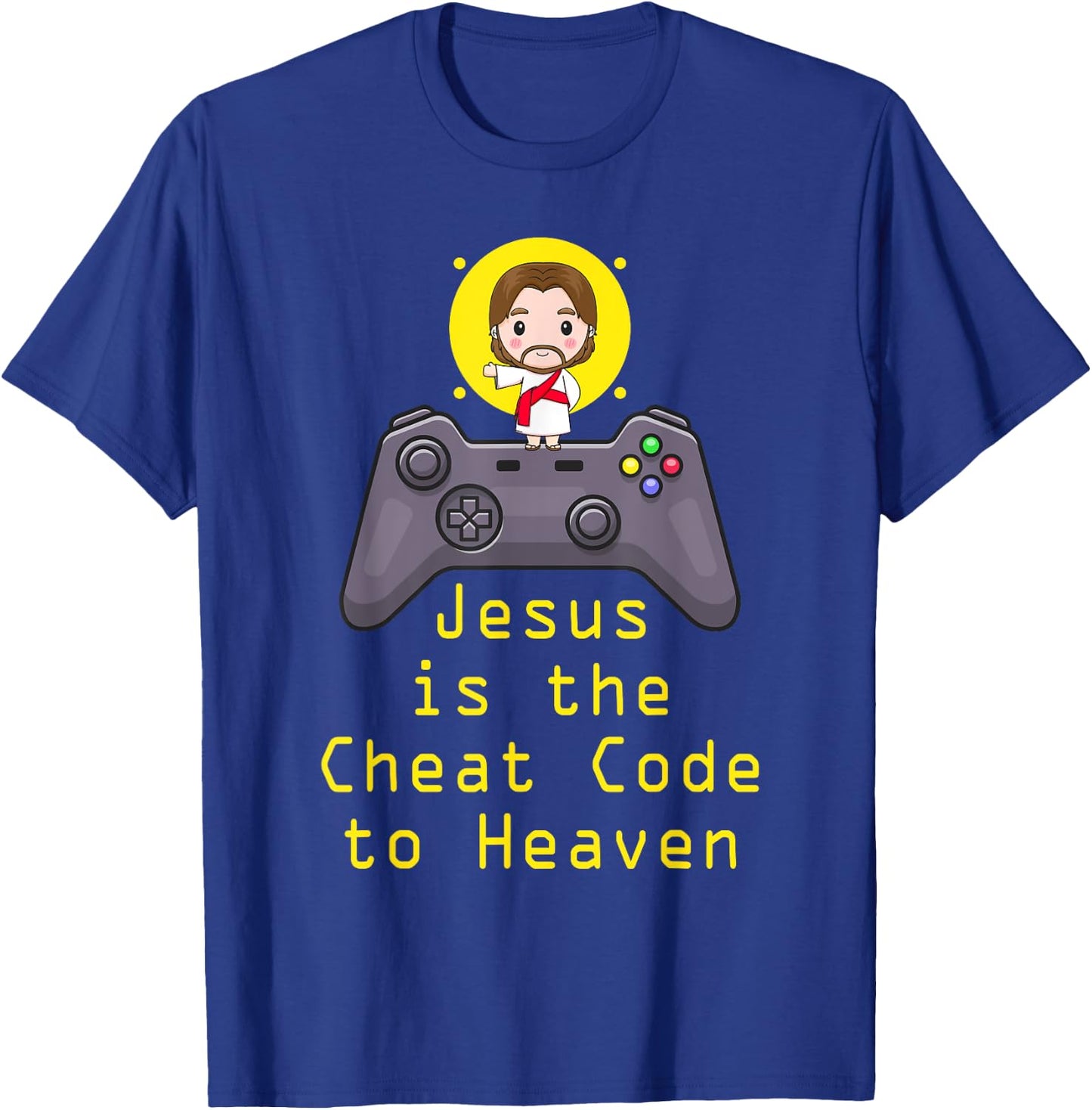 Jesus Cheat Code Funny Game Christian Gamer Catholic Gaming T-Shirt - T-Shirt | Royal